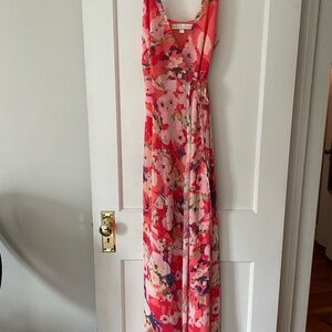 Fleur by Yumi Kim Floral Wrap Maxi in Coral Pink - Size L